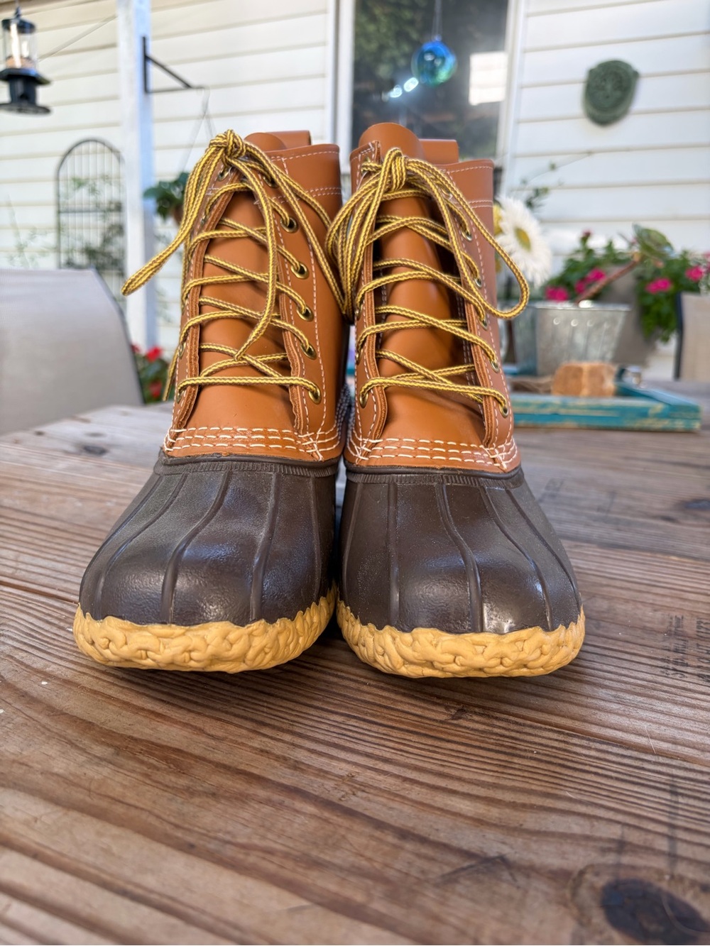 L.L.Bean Bean Boots Women’s 7 M 8” Maine Hunting Duck Boots Tan Brown Leather - Picture 3 of 7